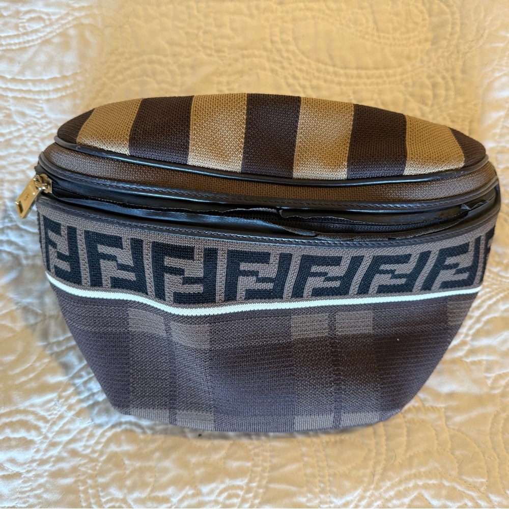 Fendi Vitello Century Maglia Pattern Mix Belt Bag Havana